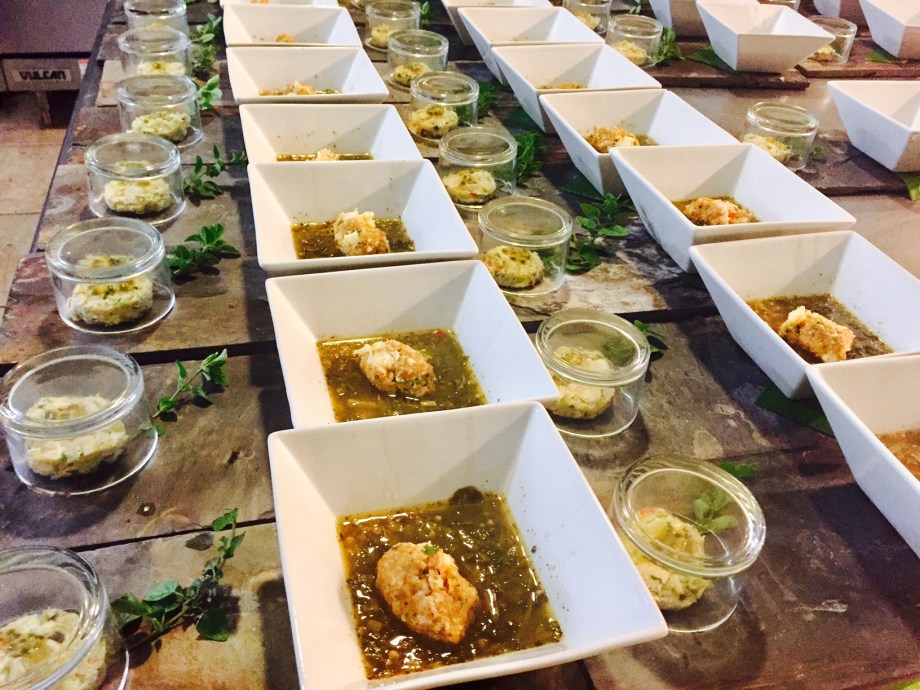 Salt fish with a smoky essence, lobster dumpling in kallalo