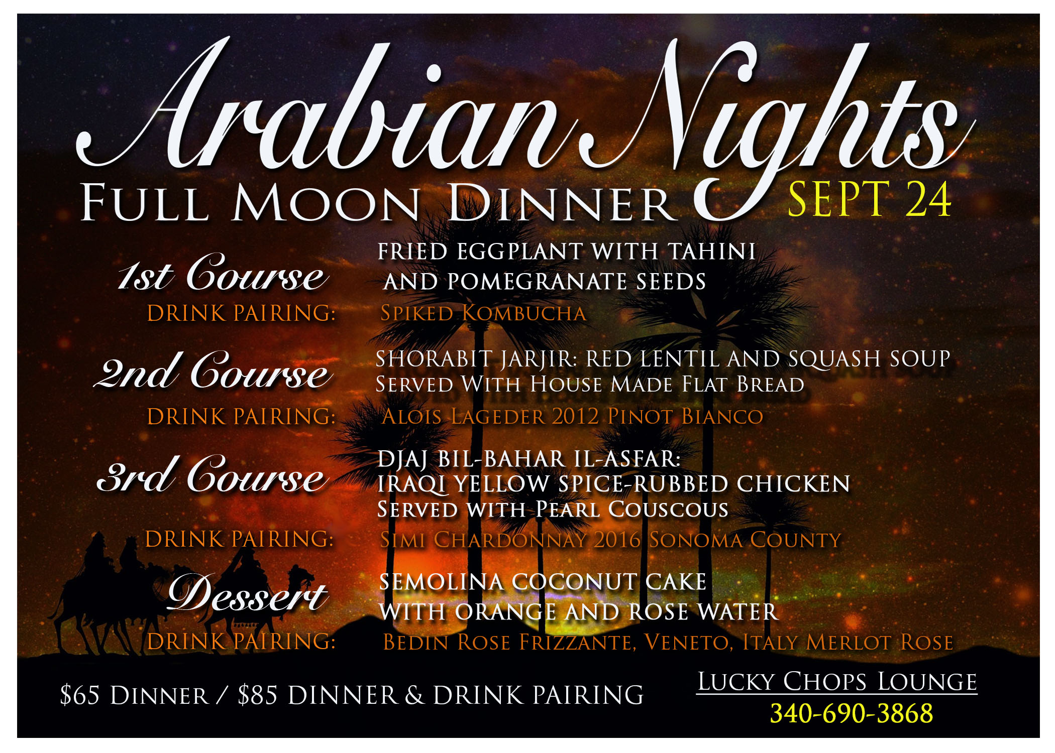 Arabian menu + drinks